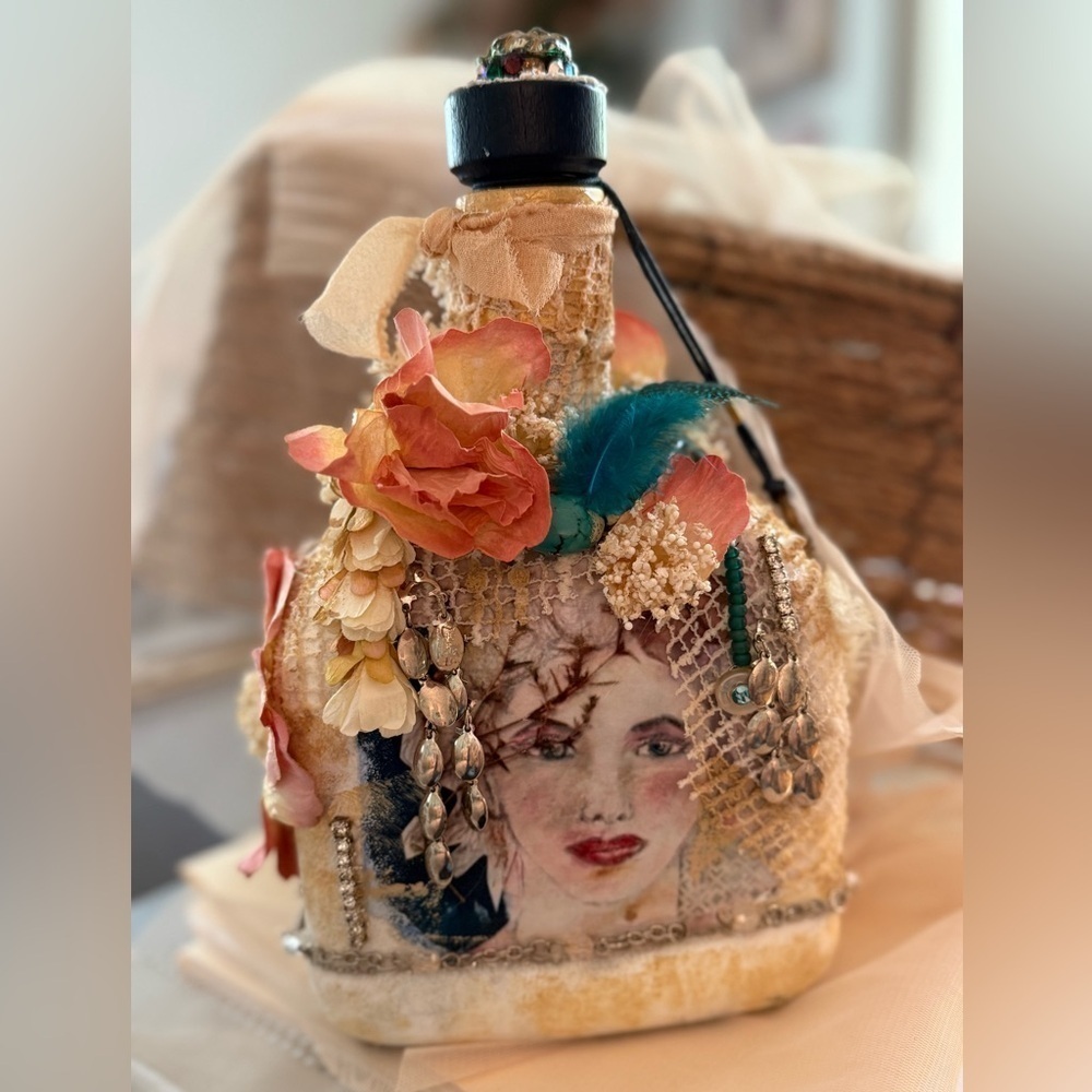 Art Bottle Floral Shabby Chic Bohemian